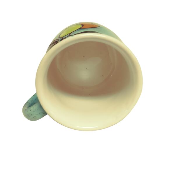 🍊 🍋Vintage Fruit Mug ☕ Hand Painted Ceramic Stoneware Rustic Cup🍐🍋🟩 - Picture 8 of 9